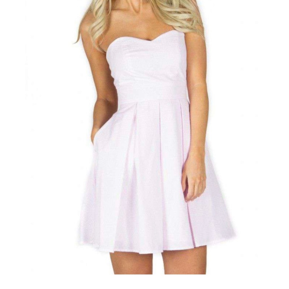NWT Lauren James Pale Pink Seersucker Strapless Dress- Size Medium